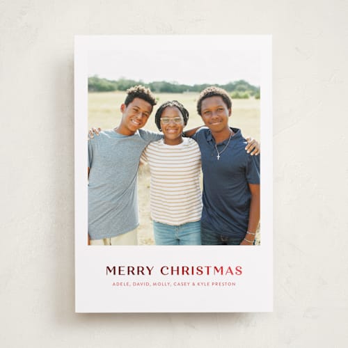 This is a stocking foil pressed holiday cards with foil pressed by Megan Davis called tailored printing on recycled smooth signature in standard