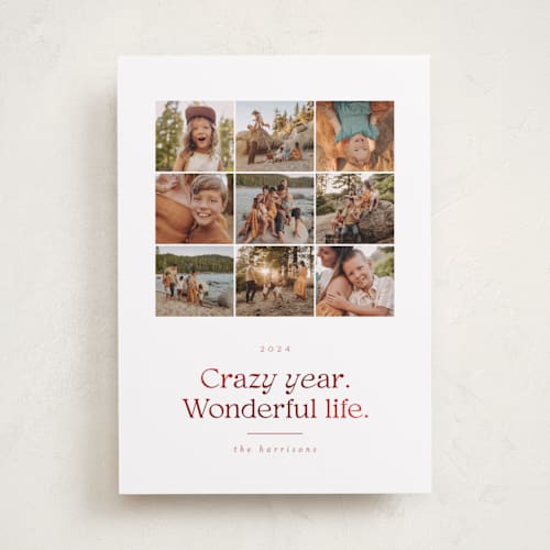 This is a peppermint foil pressed holiday cards with foil pressed by Erin L. Wilson called crazy wonderful life printing on recycled smooth signature in standard