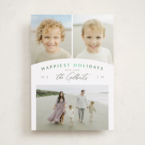 This is a pine foil pressed holiday cards with foil pressed by Michelle Taylor called modern trio printing on recycled smooth signature in standard