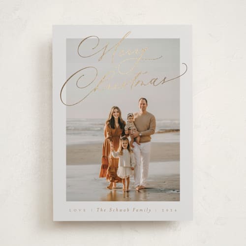 This is a golden years foil pressed holiday cards with foil pressed by Design Lotus called minimalism unwrapped printing on recycled smooth signature in standard