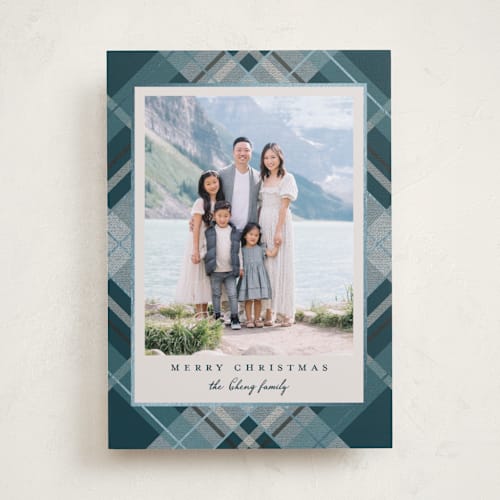 This is a midnight foil pressed holiday cards with foil pressed by Petra Kern called fancy plaid printing on recycled smooth signature in standard