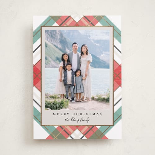 This is a snow foil pressed holiday cards with foil pressed by Petra Kern called fancy plaid printing on recycled smooth signature in standard