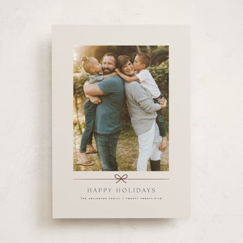 This is a linen foil pressed holiday cards with foil pressed by Kelly Schmidt called minimal line printing on recycled smooth signature in standard