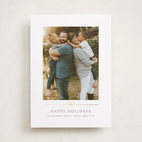 This is a snow foil pressed holiday cards with foil pressed by Kelly Schmidt called minimal line printing on recycled smooth signature in standard