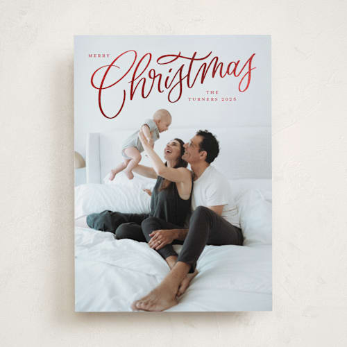 This is a holly berry foil pressed holiday cards with foil pressed by Erin German called picture perfect printing on recycled smooth signature in standard