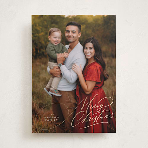 This is a eggnog foil pressed holiday cards with foil pressed by Erin L. Wilson called simply signed printing on recycled smooth signature in standard