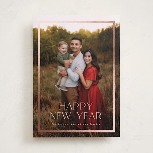 This is a vanilla foil pressed holiday cards with foil pressed by Stephanie Hawkes called classic framed printing on recycled smooth signature in standard