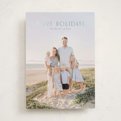 This is a powder blue foil pressed holiday cards with foil pressed by Erin L. Wilson called seabreeze printing on recycled smooth signature in standard