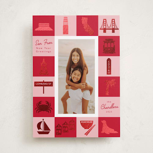 This is a cable car foil pressed holiday cards with foil pressed by Hudson meet Rose called greetings from san fran printing on recycled smooth signature in standard