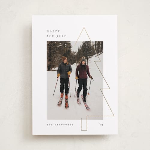 This is a snow foil pressed holiday cards with foil pressed by Carolyn Nicks called tree clip printing on recycled smooth signature in standard