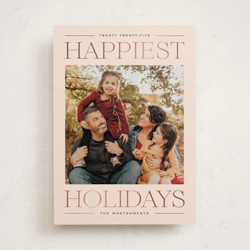 This is a candied grapefruit foil pressed holiday cards with foil pressed by Ekko Studio called modern editorial printing on recycled smooth signature in standard