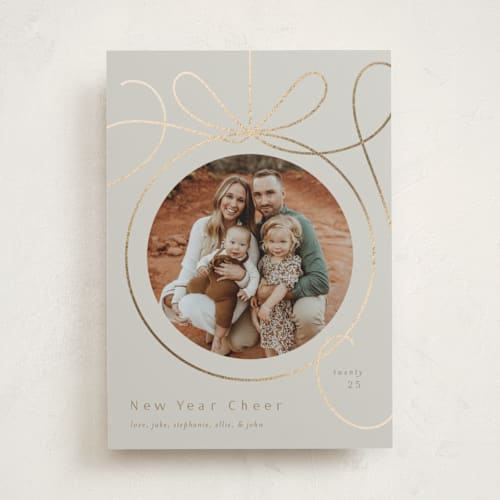 This is a cinder foil pressed holiday cards with foil pressed by Erin German called ornament frame printing on recycled smooth signature in standard
