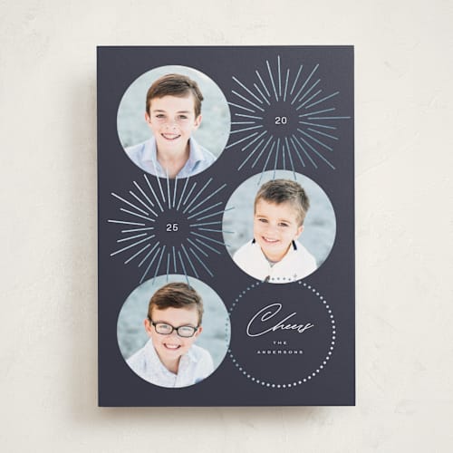 This is a midnight foil pressed holiday cards with foil pressed by Yuliya Evseeva called two stars printing on recycled smooth signature in standard