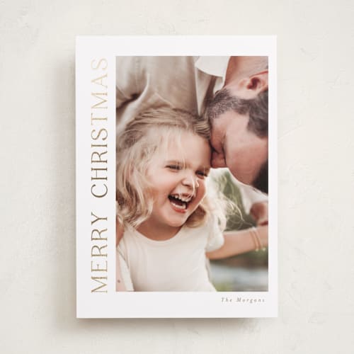 This is a cotton foil pressed holiday cards with foil pressed by Angela Thompson called gilded merry printing on recycled smooth signature in standard