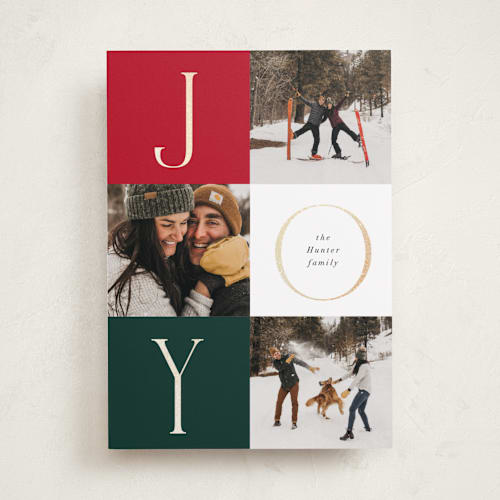 This is a classic foil pressed holiday cards with foil pressed by Nicoletta Savod called joyful trio printing on recycled smooth signature in standard
