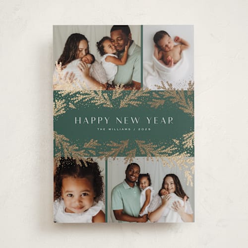 This is a evergreen foil pressed holiday cards with foil pressed by Michelle Taylor called gilded winter printing on recycled smooth signature in standard