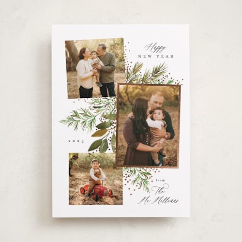 This is a honey foil pressed holiday cards with foil pressed by Alethea and Ruth called scrapbook pines printing on recycled smooth signature in standard