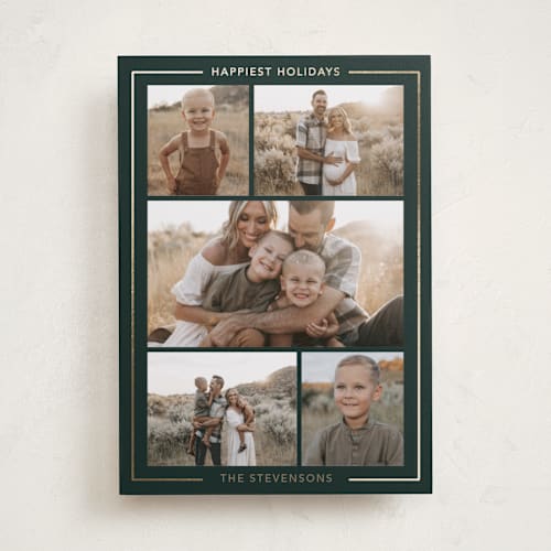 This is a evergreen foil pressed holiday cards with foil pressed by Diana Pinnell called delicate lines printing on recycled smooth signature in standard