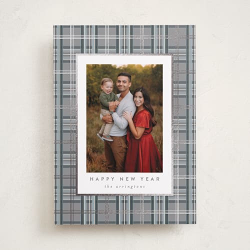 This is a frost foil pressed holiday cards with foil pressed by Kristie Kern called plaid shimmer printing on recycled smooth signature in standard