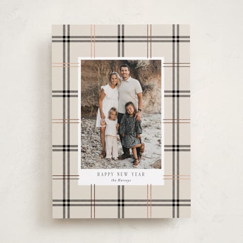 This is a vanilla foil pressed holiday cards with foil pressed by Cindy Reynolds called window pane printing on recycled smooth signature in standard