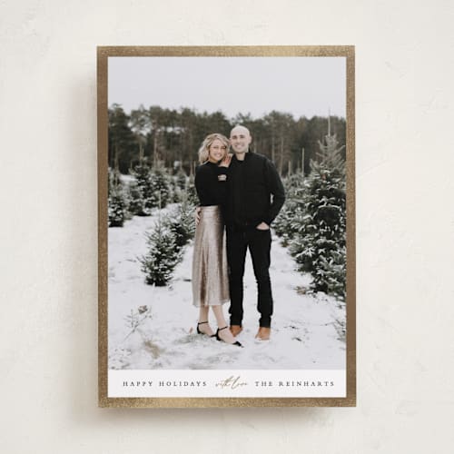 This is a coal foil pressed holiday cards with foil pressed by Angela Thompson called glowing edge printing on recycled smooth signature in standard