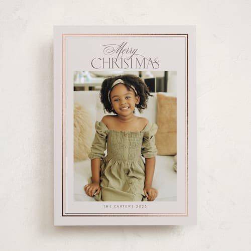 This is a putty foil pressed holiday cards with foil pressed by Nicole Walsh called classic printing on recycled smooth signature in standard