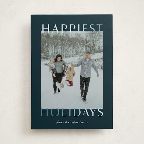 This is a winter night foil pressed holiday cards with foil pressed by Ekko Studio called gilded greeting printing on recycled smooth signature in standard