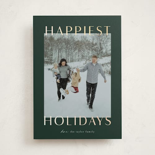 This is a evergreen foil pressed holiday cards with foil pressed by Ekko Studio called gilded greeting printing on recycled smooth signature in standard
