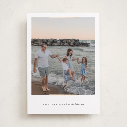 This is a snow foil pressed holiday cards with foil pressed by Carolyn Nicks called easel printing on recycled smooth signature in standard