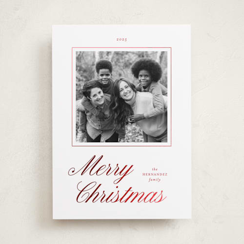 This is a santa suit foil pressed holiday cards with foil pressed by Blustery August called stollen printing on recycled smooth signature in standard