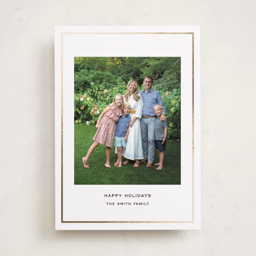 This is a fig foil pressed holiday cards with foil pressed by Megan Davis called bowery printing on recycled smooth signature in standard