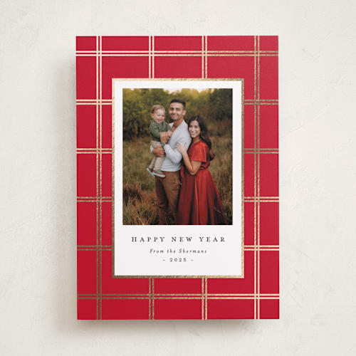 This is a poinsettia foil pressed holiday cards with foil pressed by Amy Kross called simple panes printing on recycled smooth signature in standard