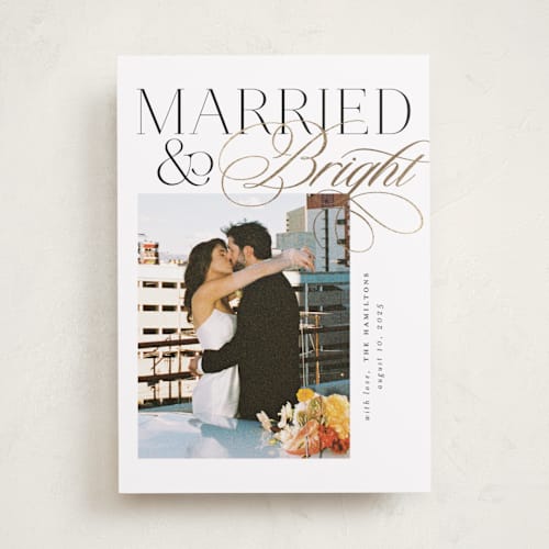 This is a snow foil pressed holiday cards with foil pressed by Jackie Crawford called scripted bright printing on recycled smooth signature in standard