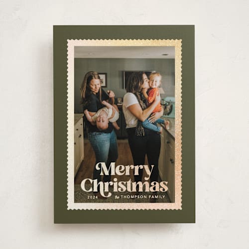 This is a pine foil pressed holiday cards with foil pressed by Robert and Stella called posted printing on recycled smooth signature in standard