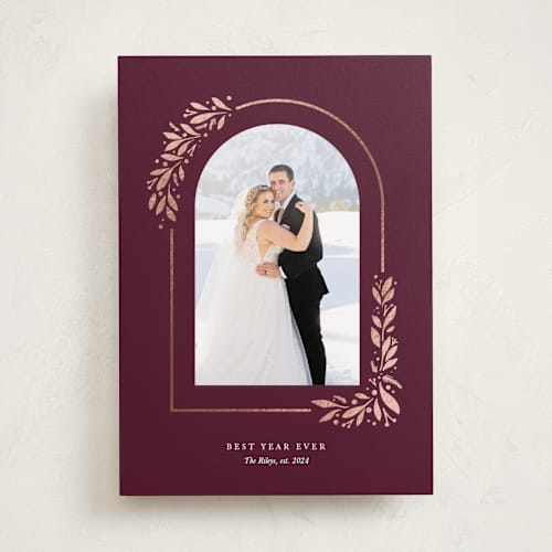 This is a mulled wine foil pressed holiday cards with foil pressed by Laura Bercovich called winter arch printing on recycled smooth signature in standard