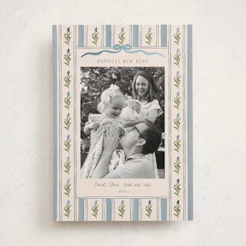 This is a blue jay foil pressed holiday cards with foil pressed by Creo Study called hand-drawn vintage garden printing on recycled smooth signature in standard