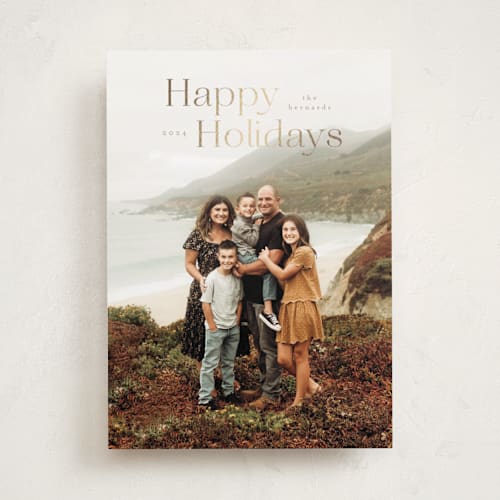 This is a eggnog foil pressed holiday cards with foil pressed by Deynaaz Daraei called allium printing on recycled smooth signature in standard