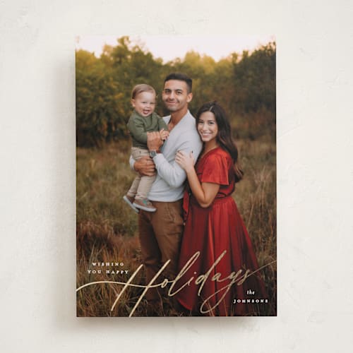 This is a snow foil pressed holiday cards with foil pressed by Carolyn Nicks called elegant holiday printing on recycled smooth signature in standard