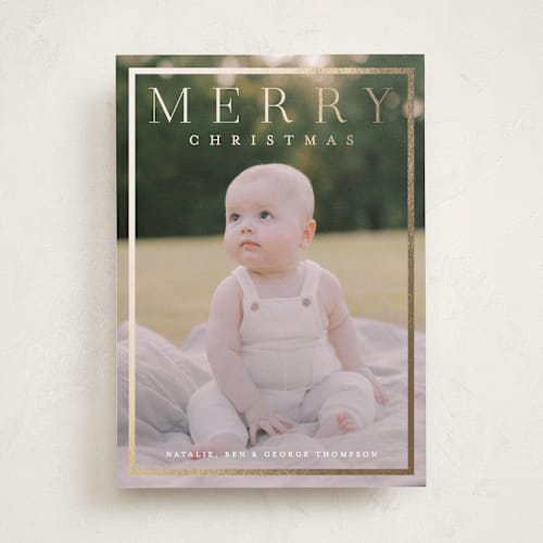 This is a snow foil pressed holiday cards with foil pressed by Amy Kross called bridges printing on recycled smooth signature in standard