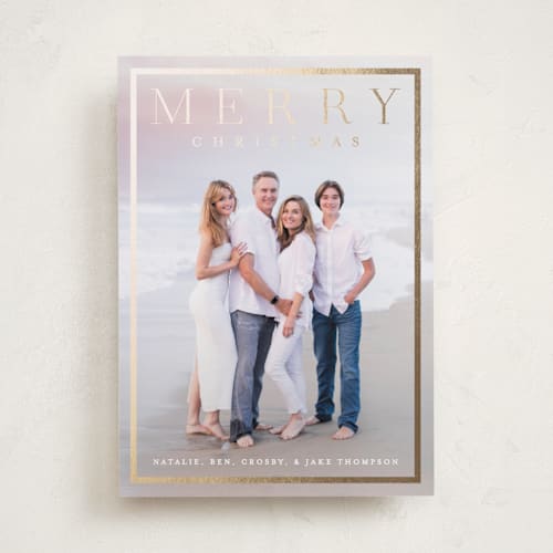 This is a snow foil pressed holiday cards with foil pressed by Amy Kross called bridges printing on recycled smooth signature in standard