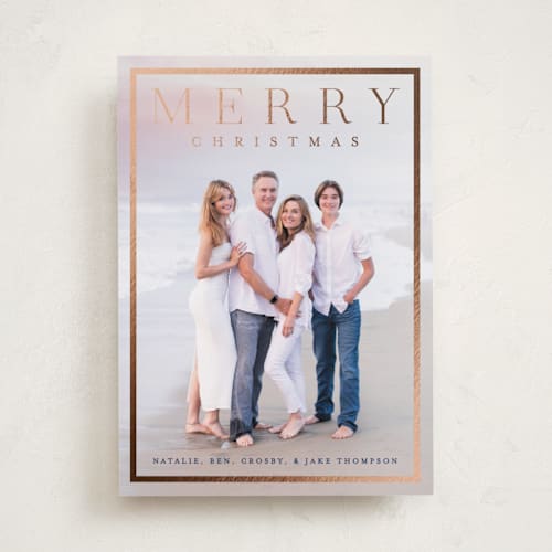 This is a juniper foil pressed holiday cards with foil pressed by Amy Kross called bridges printing on recycled smooth signature in standard