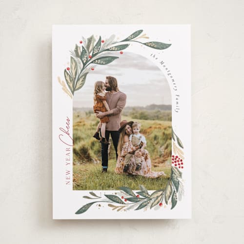 This is a snow foil pressed holiday cards with foil pressed by Joanna Griffin called winter foliage printing on recycled smooth signature in standard