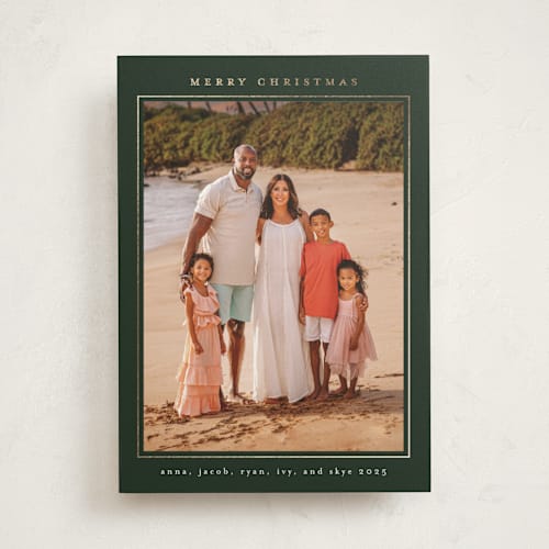 This is a evergreen foil pressed holiday cards with foil pressed by Nicole Walsh called minimalist frame printing on recycled smooth signature in standard