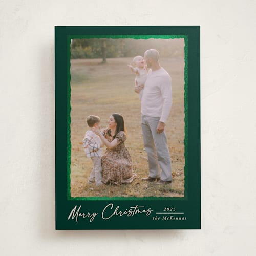 This is a dark fir foil pressed holiday cards with foil pressed by Petra Kern called gild frame printing on recycled smooth signature in standard