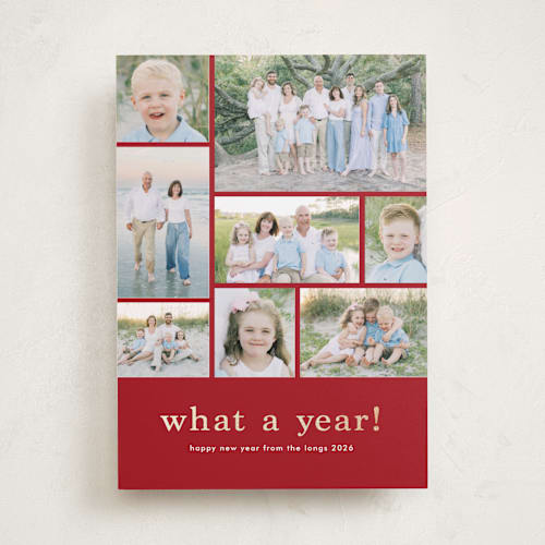 This is a scarlet foil pressed holiday cards with foil pressed by Stacey Meacham called at a glance printing on recycled smooth signature in standard