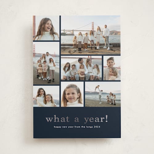 This is a lake foil pressed holiday cards with foil pressed by Stacey Meacham called at a glance printing on recycled smooth signature in standard