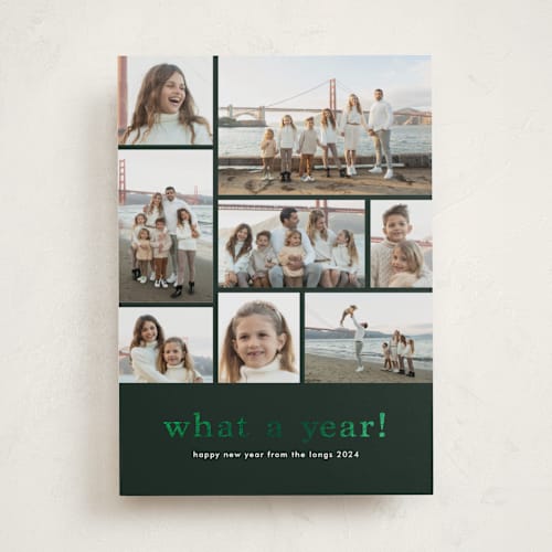 This is a evergreen foil pressed holiday cards with foil pressed by Stacey Meacham called at a glance printing on recycled smooth signature in standard