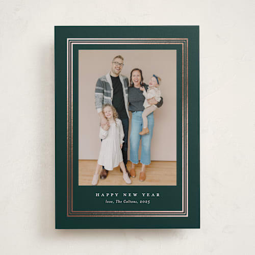 This is a pine foil pressed holiday cards with foil pressed by Stacey Meacham called ever classic printing on recycled smooth signature in standard