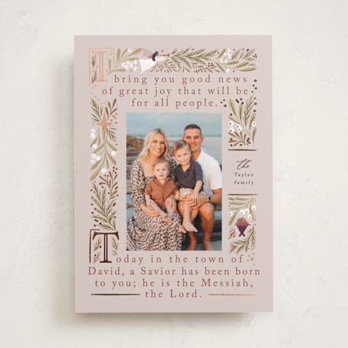 This is a peony foil pressed holiday cards with foil pressed by Alethea and Ruth called bible story printing on recycled smooth signature in standard