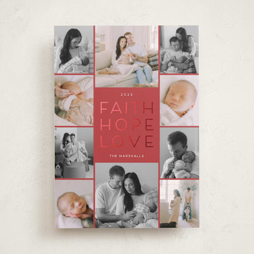 This is a holly berry foil pressed holiday cards with foil pressed by Ani Somi called merrier and more printing on recycled smooth signature in standard